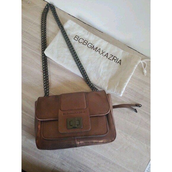 BCBGMAXAZRIA Metallic Brown Chain Crossbody Bag New With Original Dust Bag